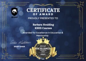 Barbara Houlding IRVAP Award Certificate Certificate of Excellence