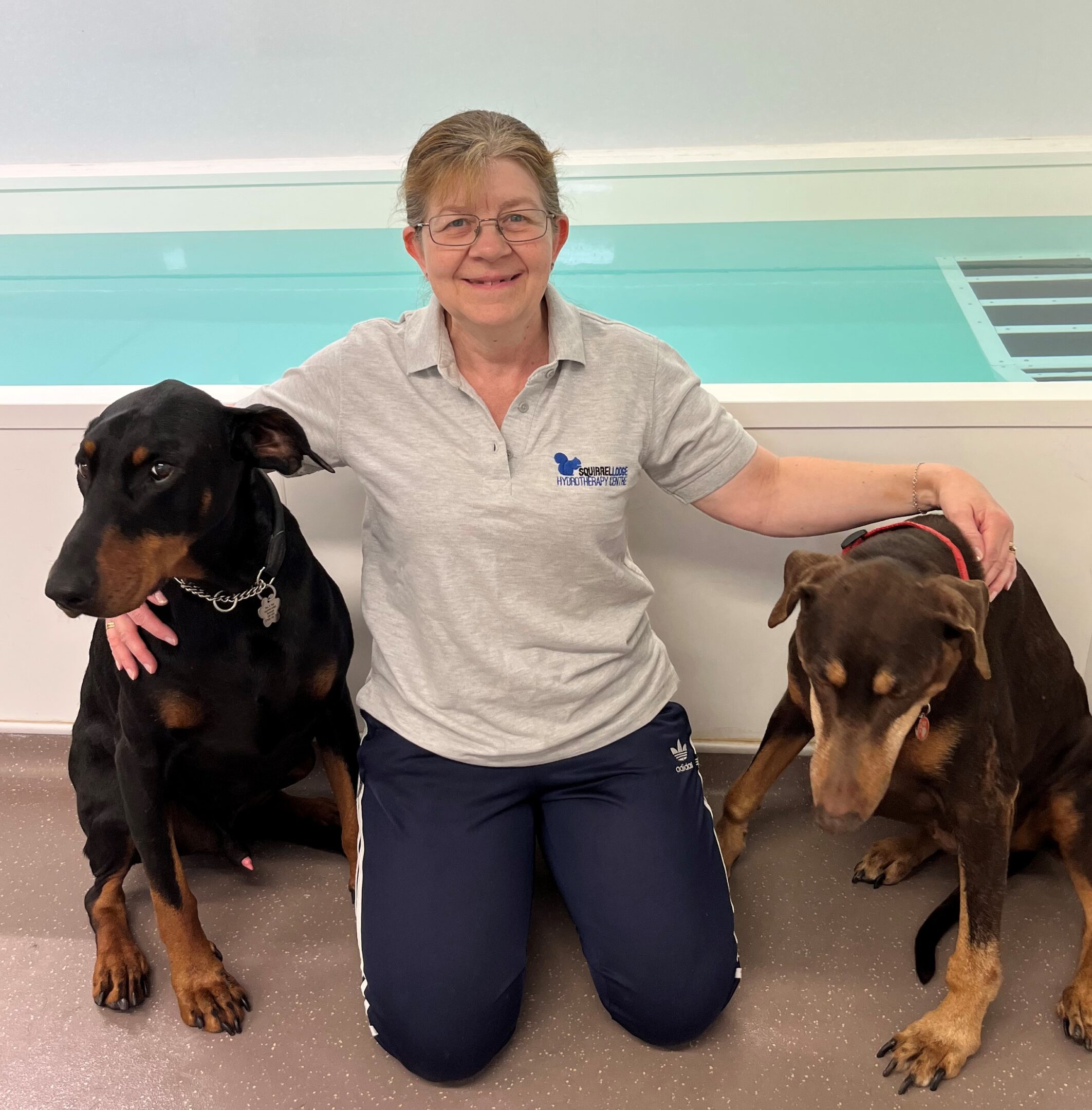 Therapist with two dobermans